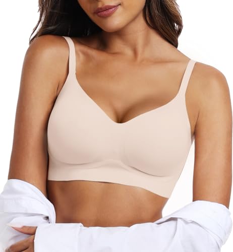 OEAK Womens Wireless Bras Comfortable Push Up Bra No Underwire Bra Full Support Lift Bralette Everyday Seamless Tshirt Bras Nude M