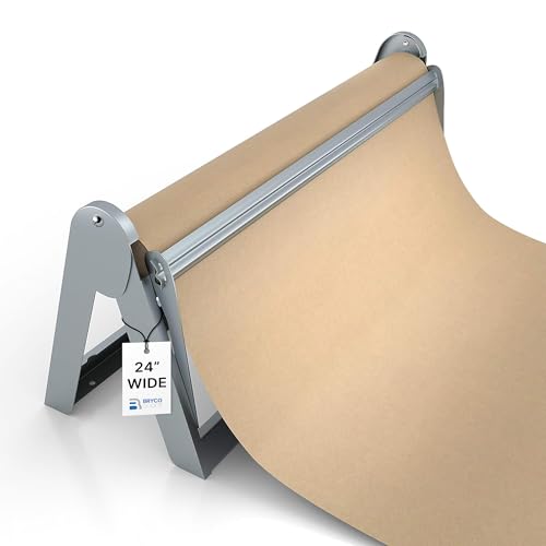 Bryco Goods 24” Paper Roll Dispenser and Cutter, Wall Mountable & Non-Slip Tabletop, Heavy-Duty Steel Frame – Kraft, Butcher, Freezer, Wrapping Paper Holder – for Home, Office, Craft Projects