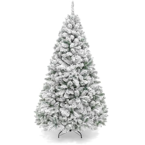 Best Choice Products Artificial Christmas Tree, 6ft Unlit Snow Flocked Design Pine Tree, Full Appearance Snowy w/Easy Assembly, Metal Stand