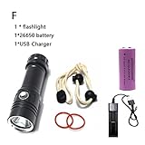 T7anpmmazz Lumen Dive Light 6000LM XM-L2 Diving Flashlight 100M 4-Mode Underwater Tactical Torch Waterproof LED Dive Flashlight 26650 Searchlight High Bright Flashlight (F White)