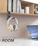 APPHOME Foldable Headphone Stand Hanger Holder, Space-Saving Aluminum Soundbar Stand with Universal Fit for Gaming PC Accessories, Under Desk Clamp Hook Mount (Black-1PC)