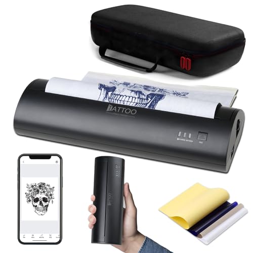 Atelics Wireless Tattoo Transfer Stencil Printer, with Storage Case and 10Pcs Transfer Paper, Portable Tattoo Transfer Thermal Copier Machine, Compatible for iOS＆Android Phone, iPad＆PC