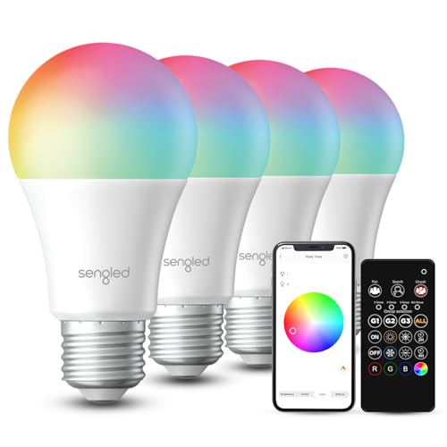 Sengled Dual Mode Smart Light Bulbs with Remote & App Control, Color Changing Light Bulbs, RGBW LED Light Bulbs 2700K-6500K Dimmable, 60W Equiv, Group Control, Timing, Sunrise & Sunset (4P+ 1 Remote)