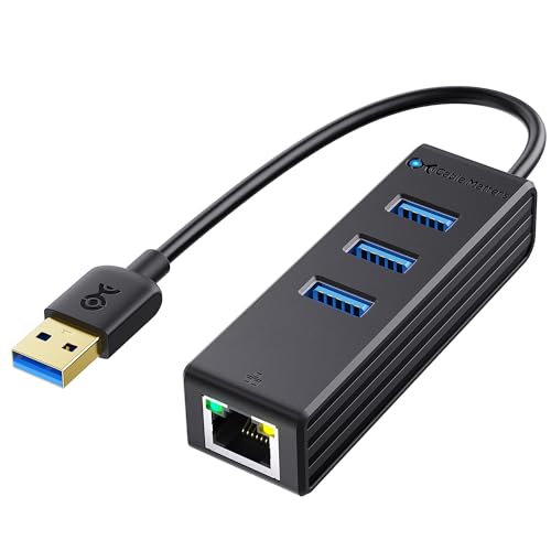 Cable Matters 4-in-1 USB Hub with Ethernet, Support Gigabit Ethernet (USB 3.0 Hub Ethernet, USB to Ethernet Adapter, Gigabit Ethernet USB Hub, USB Ethernet Hub) with 10/100/1000Mbps Network in Black