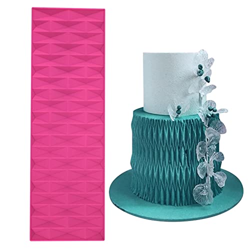 Fondant Molds Silicone Shapes Border Decoration, Fondant Impression Mat Diamond Lace Mat Mold Silicone Fondant Baking Cake Moldes Pleated Lace Waves Mold for Cake Cupcake Pastry Polymer Clay Type 3