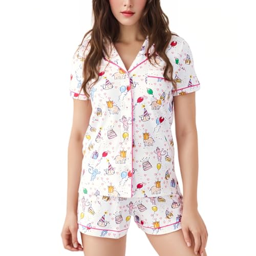Womens Pajamas Set Shorts Button Down 2 Piece Monkey Bunny Y2k Roller Dupes Rabbit Preppy Lounge Pjs Comfy Sleep Wear