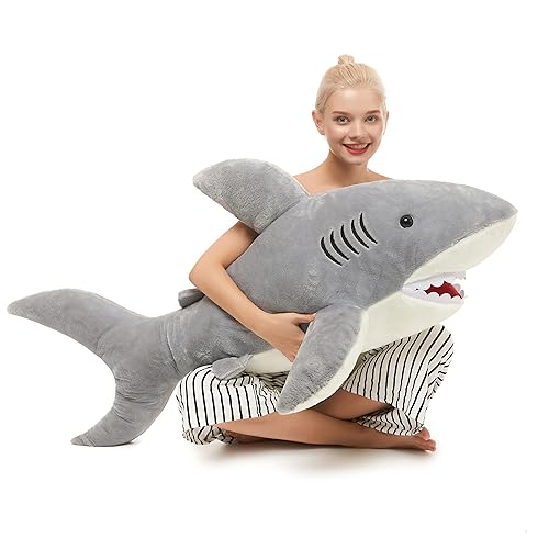 MorisMos 51inch Giant Shark Stuffed Animal, Large Shark Plush Toy Pillow Gift for Kids, Girlfriend, Gray