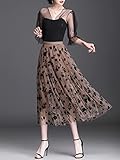 Reaowazo Skirts for Women Midi Long Length Dressy Casual Trendy Summer Tulle A-Line Floral High Waist Skirt Khaki XS