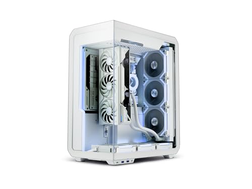 SSUPD Xhuttle White ATX Mid Tower Gaming Case, with a Dual - Chamber Design, Panoramic Tempered Glass,Vertical GPU Airflow, Includes 3 x 120mm ARGB Reverse Fan, RGB Strip (White)