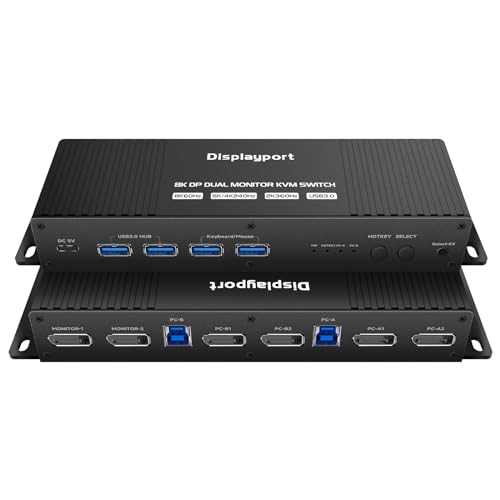 Kvm Switch 2 Monitors 2 Computers Displayport 4K 240Hz Hotkey Switching Dual Monitor kvm Switches dp 2.0 1440P 144Hz 165Hz 240hz Dual Monitor 2 PC Switch Displayport Thunderbolt FreeSync G-SYNC