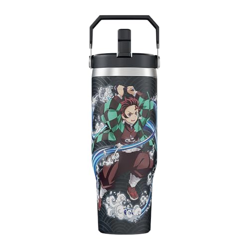 Demon Slayer Kimetsu No Yaiba Tanjiro Tumbler with Lid, 30 Oz Water Cup, Vacuum Insulated, Anime Water Bottle, Reusable Insulated Stainless Steel Tumbler for Water, Iced Tea or Coffee