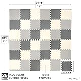 Play Platoon Non-Toxic Foam Puzzle Floor Mat, Comfortable, Extra Thick, Cushiony Play Mat for Toddlers, Kids & Adults, 36 Tiles (12"x12"), Square, Grey/Cream/Charcoal