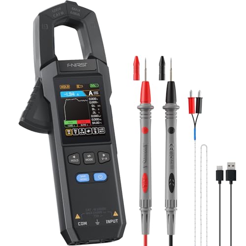 FNIRSI DMC-100 Digital Clamp Meter Multimeter 9999 Counts TRMS, 600A Curve Recording Rechargeable Amp Meter, Measures NCV, AC/DC Voltage Current, Continuity Capacitance Diode Resistance, Temperature