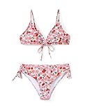 PATPAT Matching Swimsuits for Couples Two Piece Bikini Sets Summer Beach Vacation Hawaiian Floral Print Swimwear y2k Spaghetti Strap Triangle Tie Side Bathing Suits Pink Floral for Women L