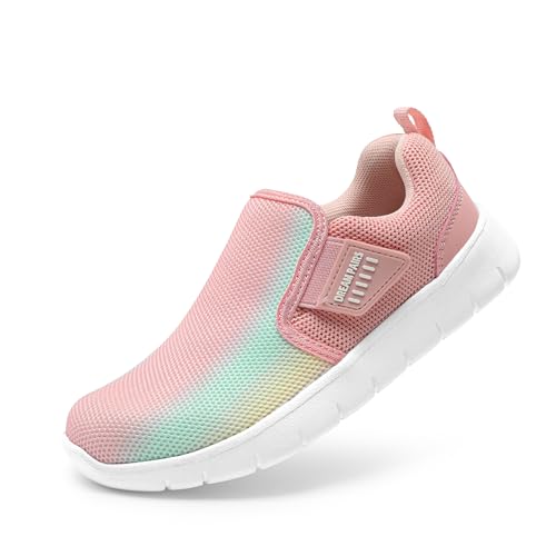DREAM PAIRS Boys Girls Shoes Kids Slip on Tennis EZ-Ons MightyMovers Running Athletic Barefoot Zero Drop Sports Sneakers,Size 1 Little Kid,Pink/Rainbow,Luca