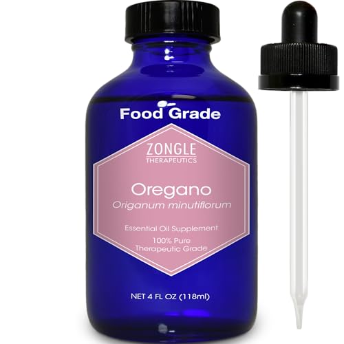 Zongle Therapeutics Oregano Oil, Food Grade, Safe for Ingestion, Edible, for Drops, Kids – 100% Pure, Oregano Essential Oil, 4 OZ