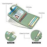 POIUGOYA Slim Wallet for Women, Leather Bifold RFID Blocking Credit Card Holder with Keychain, Zipper Coin Pocket ID Window