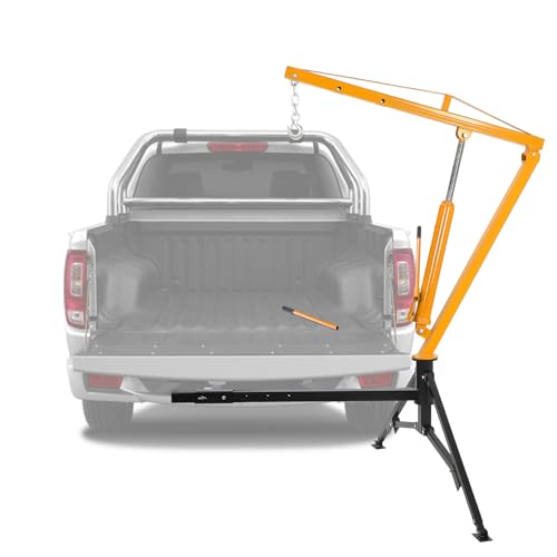 PioneerWorks Hydraulic Pickup Truck Crane, 360° Swivel Professional 2-Inch Hitch Receiver, 3 Adjustable Capacities: 500 Lbs, 750lbs, 1000 Lbs(Max) for Lifting Goods in Factory - Yellow