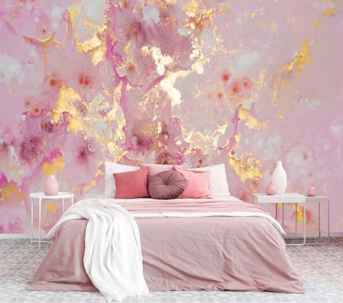 Jdayda Pink Marble Wallpaper Mural Abstract Gold Gilt Large Art Wall Mural for Bedroom Livingroom(Not Self-Adhesive)