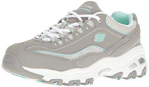 Skechers Sport Women's D'Lites Memory Foam Lace-up Sneaker,Gray/White Life Saver,8.5 M US
