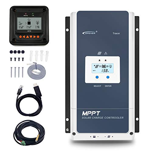 EPEVER 80A MPPT Solar Charge Controller 12V/24V/36V/48V Auto Max.PV 150V Input Negative Ground Solar Panel Charge Regulator with MT50 Remote Meter Temperature Sensor RTS & PC Communication Cable RS485