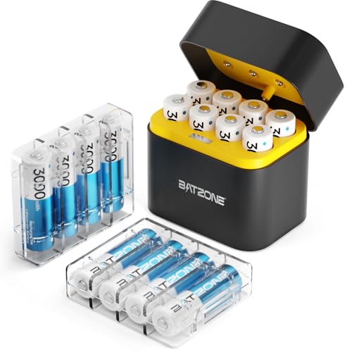 BATZONE Rechargeable aa Batteries Lithium 16 Pack with Fast Charger,1.5V 3000mWh High Capacity aa Lithium Batteries,Constant Output Li-ion Double a Batteries Cycle Times up to 1600x (Charger+16Pack)
