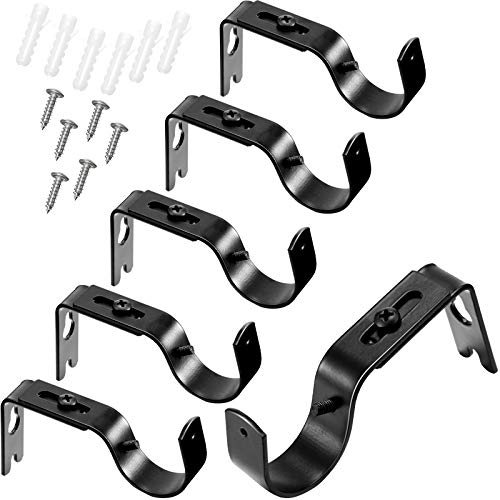 Frienda 6 Pcs Curtain Rod Brackets Adjustable Holder Wall for 1 Inch Diameter Curtain Rod General Bracket Hooks with Screws (Black)
