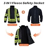 FONIRRA High Visibility Safety Jackets for Men 3-in 1 Hi Vis Reflective Winter Jacket Waterproof ANSI Class 1(Black,L)