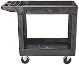 Rubbermaid Commercial Products 2-Shelf Utility/Service Cart, Small, Lipped Shelves, Storage Handle, 500 lbs. Capacity, for Warehouse/Garage/Cleaning/Manufacturing