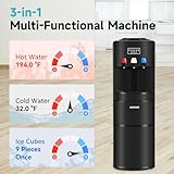 ICEPURE Water Dispenser with Ice Maker, 3-in-1 Hot and Cold Water Cooler with Built-in Bullet Ice Maker Machine, 26.5lbs/24H, Top Loading for 3-5 Gallon Bottle, Child Safety Lock, Black