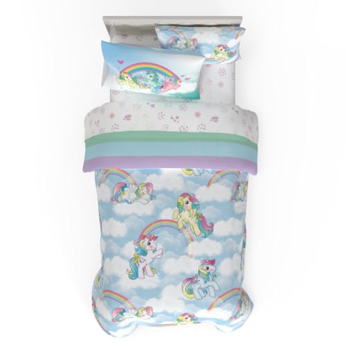 Franco Collectibles My Little Pony Classic Retro Unicorn Rainbow Bedding 5 Piece Super Soft Comforter and Sheet Set with Sham, Twin, (100% Official Licensed Product)