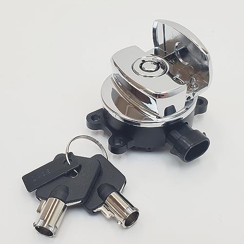 Chrome Ignition Switch with Cover & 2 Round Tamper-Resistant Keys for 2012-2017 Harley Softail FLST/FXST & Dyna Wide Glide FXDWG & 2014+ Road King FLHR Models - Replaces HD# 71517-11