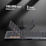 ProtoArc Foldable Bluetooth Keyboard, XK01 Folding Wireless Portable Keyboard with Numeric Keypad, Full-Size Travel Keyboard for iPad Tablet Smartphone Laptop PC Windows iOS Android, Space Gray