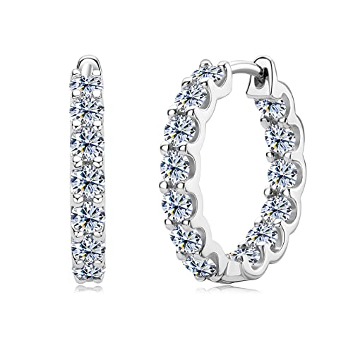 Moissanite Huggie Hoop Earrings for Women, 925 Sterling Silver Small Hoop Earring Hypoallergenic Jewelry