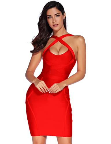 Women's Celebrity Bandage Bodycon Dress Birthday Party Pencil Dress Night Out Dress(red3,L)