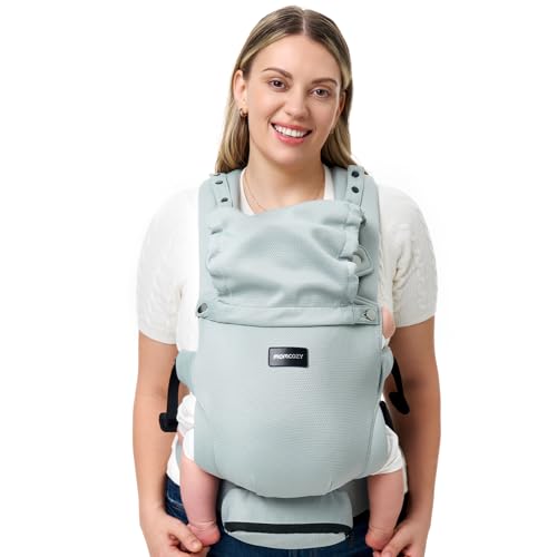 Momcozy Newborn Baby Carrier - Ergonomic, Cozy and Lightweight Carrier for 7-24lbs, Adjustable Neck Support with Sunshield, Breathable Airmesh Perfect for Summer Outing, Silver Grey