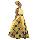 African Dresses For Women Long skirt Traditional Ankara Kente Print Casual With Scarf