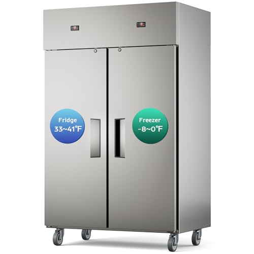 Mojgar Commercial Refrigerator and Freezer Combo,48" W Dual Temperature Zones,All Stainless Steel Design,38 Cu.ft 8 Adjustable Shelves Refrigerator and Freezer Combo for Restuarant,Shop,Garage,etc
