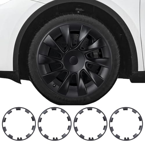 Wheel Rim Protector for Tesla Model Y 20 Inch Induction Wheels All-in-one Car Tire Trim Rings Rim Case Hubcaps Wheel Cover 2020-2024 Model Y Accessories (Matte Black, 20'' Model Y-4pcs)