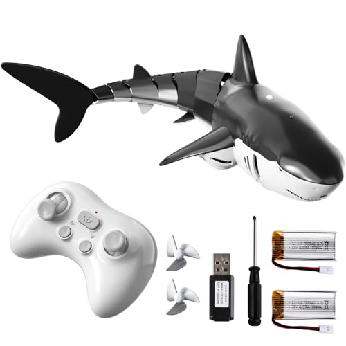 Bennol 2.4Ghz Remote Control Shark Toys for Boys Kids, 1:18 Scale High Simulation Shark for Pool, Electric RC Shark Fish Toys with Light & Spray Water Function for 4 5 6 7 8 9 Year olds Kid Boys Girls