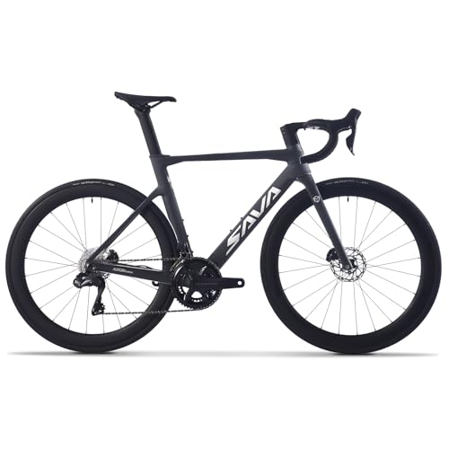 SAVADECK Carbon Siber Road Bike, 24 Speeds Shifting Road Bicycle with Shimano Ultegra Di2 8170 Groupset, Carbon Race Bike with Carbon Frame and Carbon Wheelset Disc Brake for Adult(Black,51cm)