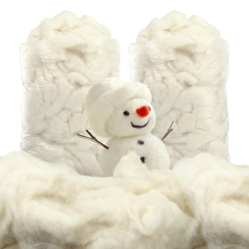 Newwiee Clean Wool Batting Stuffing for Stuffed Animals Roving Wool Felting Filler for Crafts Needle Cushions Pillow Knitted Stuffed Toys Animals Blending and Dryer Balls, Natural White(1.1 lb)