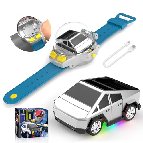 YUZ Mini Remote Control Car Watch Toy with LED Lights, 2.4G RC Cars Toy Car Watch USB Charging Hand Controlled Watch RC Car for Kids Boys Girls for Birthday Christmas Holiday Party Gifts, Grey