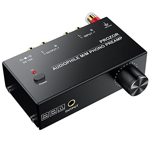 PROZOR Pre Amplifier for Turntable Audiophile M/M Phono preamp with Level Volume Controls 2 RCA and 3.5mm interfaces Including 12V 1A Power Adapter