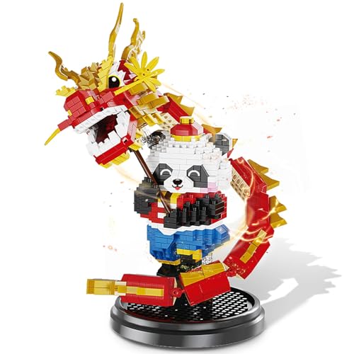 PLAYBRIX Dargon Dance Panda Building Blocks Set, 1168PCS Micro Mini Building Blocks, Panda Toys for Adults and Kids