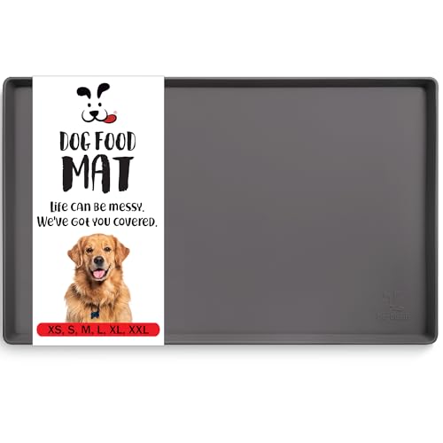 DogBuddy Dog Food Mat – Waterproof Dog Bowl Mat for Food and Water, Silicone Pet Feeding Mats for Floors, Non-Slip Placemat with High Edges for Dogs Bowls, Puppy Essentials (L: 24" x 16", Shadow)