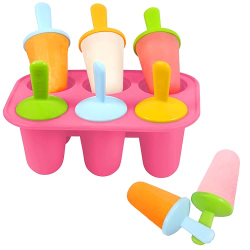 Miaowoof Silicone Popsicles Molds for Toddlers, 6-Cavity Non-BPA Premium Silicone Small Popsicle Molds, Ice Pop Mold with 6 Colorful Reusable Sticks for Kids (Pink)