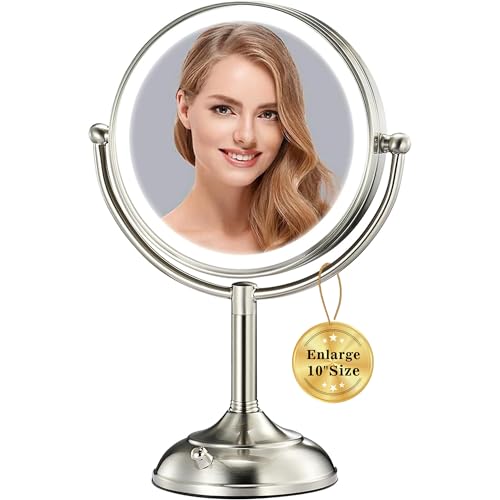 VESAUR 11" Extra Large 17" Tall Lighted Makeup Mirror, 1X/5X Double Sided Magnifying Mirror with 96 LEDs, 3 Color Modes & Adjustable Brightness, 360° Rotation, Nickel Finish - Great Gift for Women