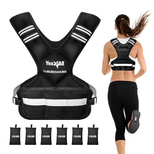 Yes4All Adjustable Weighted Vest 11-20lbs with Reflective Strip, Large Weight Vest for Strength Training for Men & Women