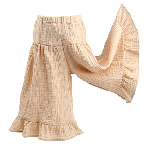 HOOLCHEAN Baby and Little Girls Soft Cotton Gauze Wide Leg Ruffled Pants (Khaki, 73: 6-12 Months)